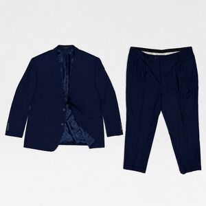 Lauren Ralph Lauren Suit Mens 50R Pleated Cuffed Pants 46x32 Wool Navy Blue